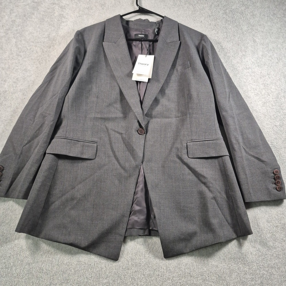 Theory Etiennette B Blazer Jacket Charcoal Melange Good Wool NWT Womens Size 18